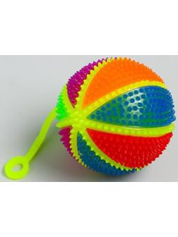 Мяч «Радуга», световой, 7,5 см, с пищалкой, на резинке, цвета микс, 1 шт.