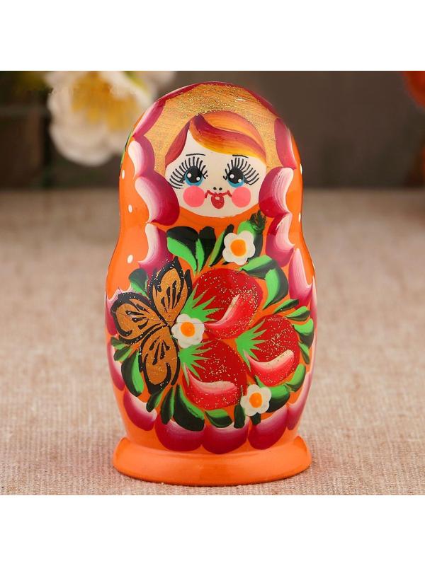 Матрёшка «Земляничка», оранжевое платье, 3 кукольная, 10-12 см
