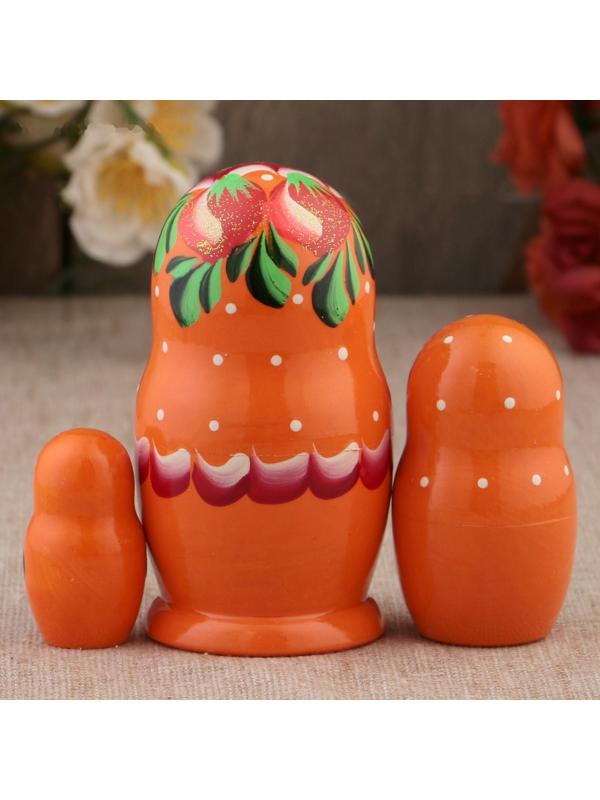Матрёшка «Земляничка», оранжевое платье, 3 кукольная, 10-12 см