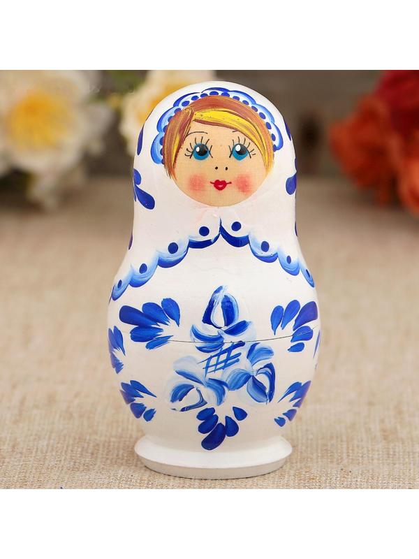 Матрёшка «Гжель», белое платье, 3 кукольная, 9 см