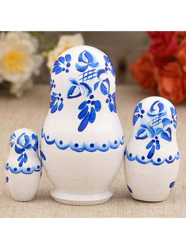 Матрёшка «Гжель», белое платье, 3 кукольная, 9 см