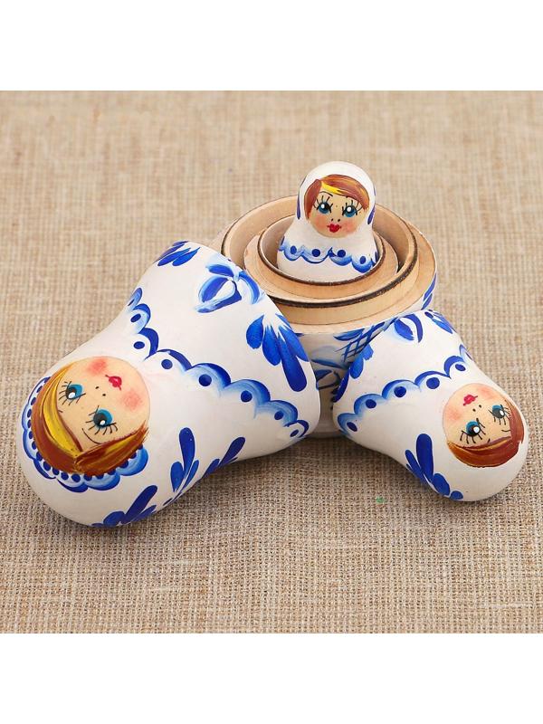 Матрёшка «Гжель», белое платье, 3 кукольная, 9 см