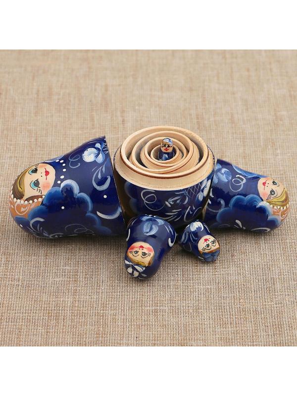 Матрёшка «Гжель», тёмно-синее платье, 5 кукольная, 10 см