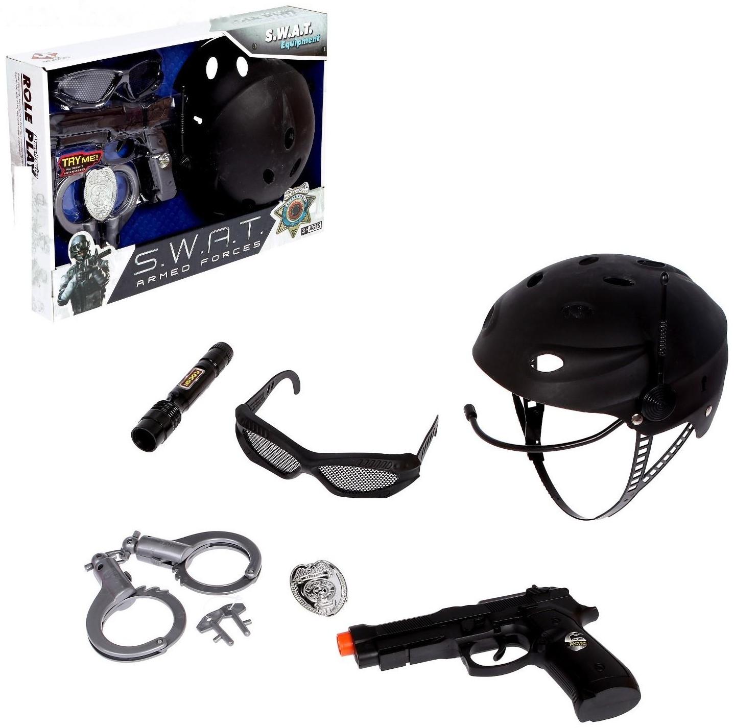 Набор шпиона «Суперагент», 6 предметов: каска, очки, пистолет, наручники, фонарик, значок