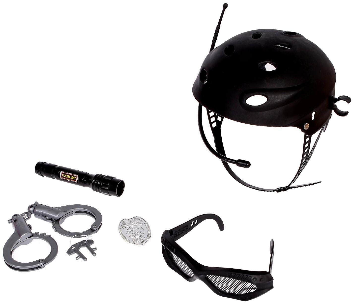 Набор шпиона «Суперагент», 6 предметов: каска, очки, пистолет, наручники, фонарик, значок