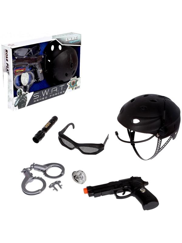 Набор шпиона «Суперагент», 6 предметов: каска, очки, пистолет, наручники, фонарик, значок