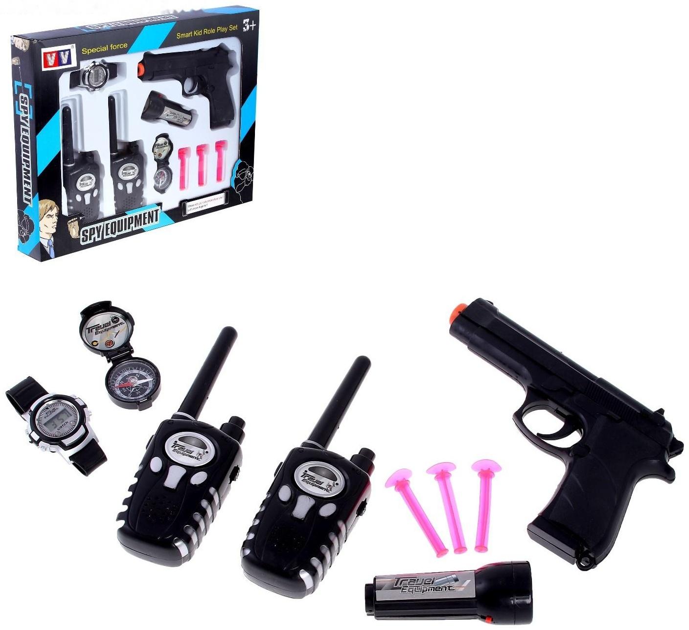 Набор шпиона «Спецагент»: 2 рации, пистолет, часы, фонарик, компас