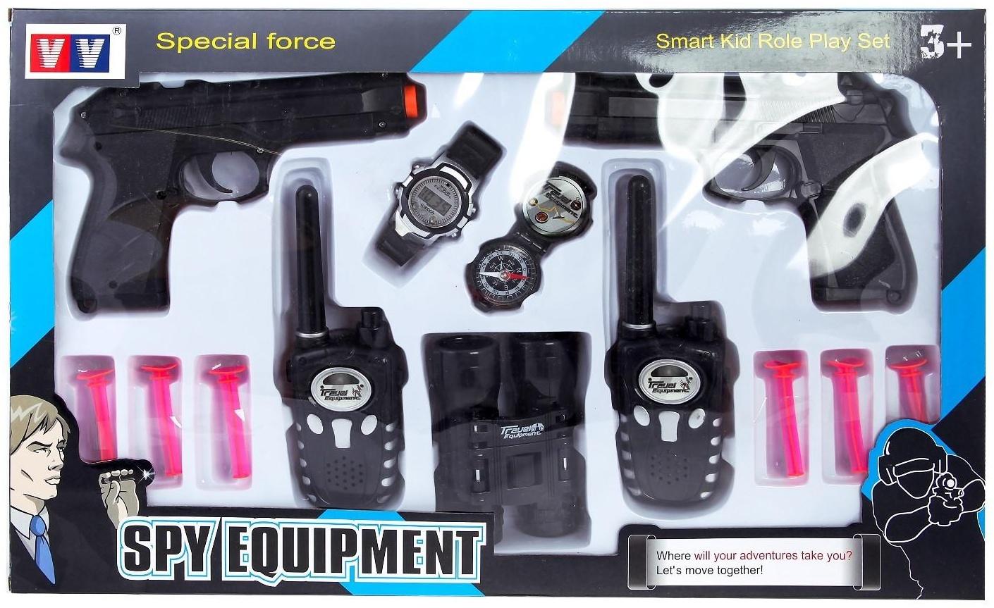 Игровой набор шпиона «Двойной агент»: 2 пистолета, 2 рации, часы, компас, бинокль