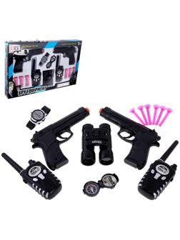 Игровой набор шпиона «Двойной агент»: 2 пистолета, 2 рации, часы, компас, бинокль