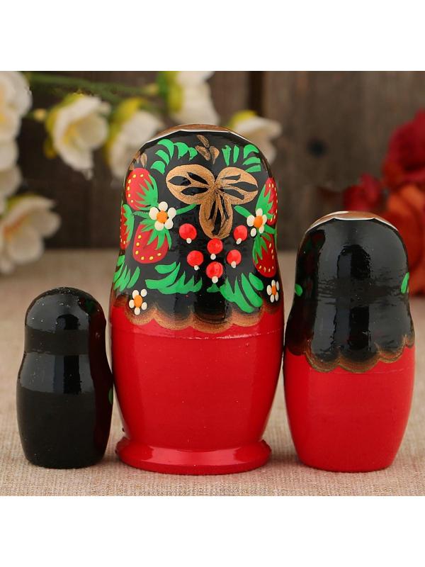 Матрёшка «Хохлома», чёрный платок, 3 кукольная, 9 см