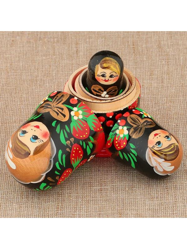 Матрёшка «Хохлома», чёрный платок, 3 кукольная, 9 см