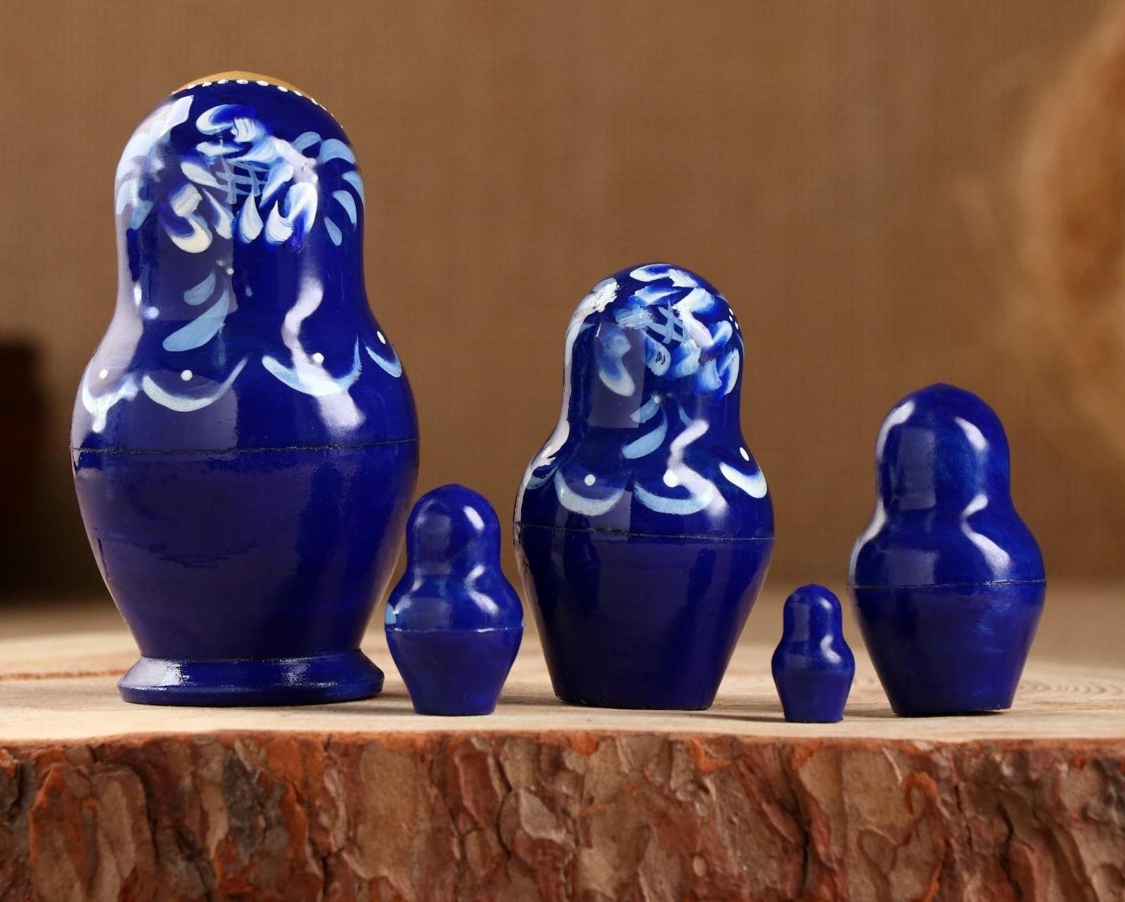 Матрёшка «Гжель», синее платье, 5 кукольная, 10 см