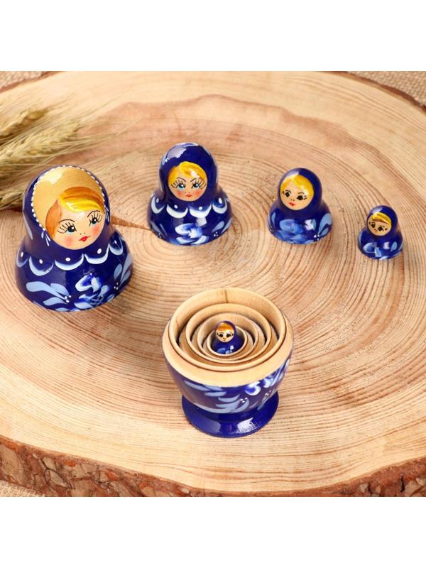 Матрёшка «Гжель», синее платье, 5 кукольная, 10 см