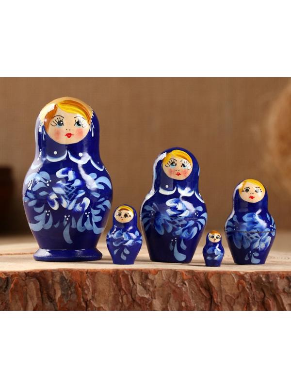 Матрёшка «Гжель», синее платье, 5 кукольная, 10 см