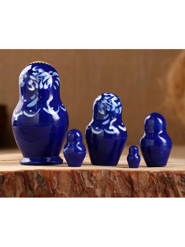Матрёшка «Гжель», синее платье, 5 кукольная, 10 см