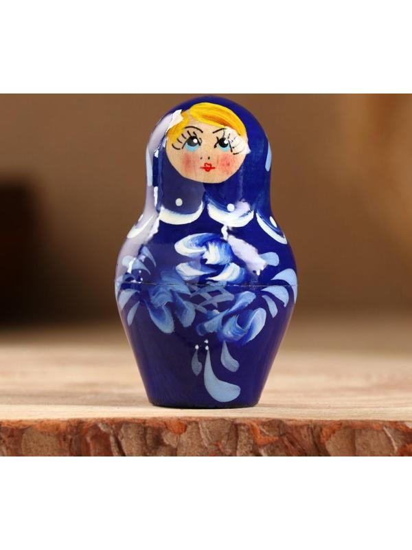 Матрёшка «Гжель», синее платье, 5 кукольная, 10 см