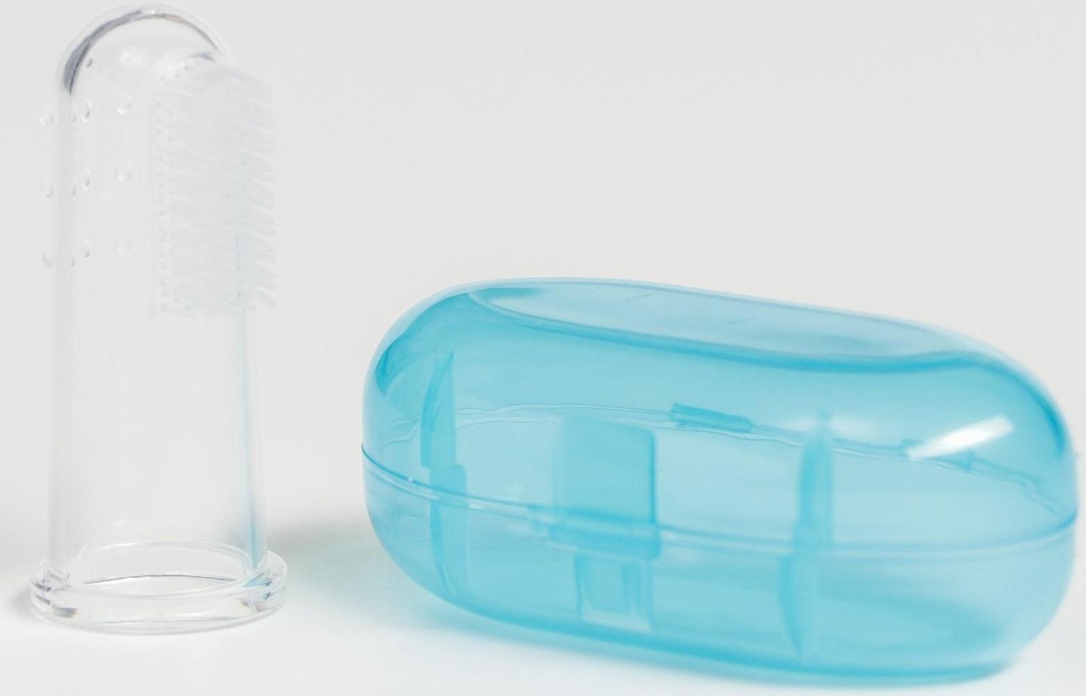 Детская зубная щетка, прорезыватель - массажер на палец, силиконовая, в контейнере, на палец от 3 мес.