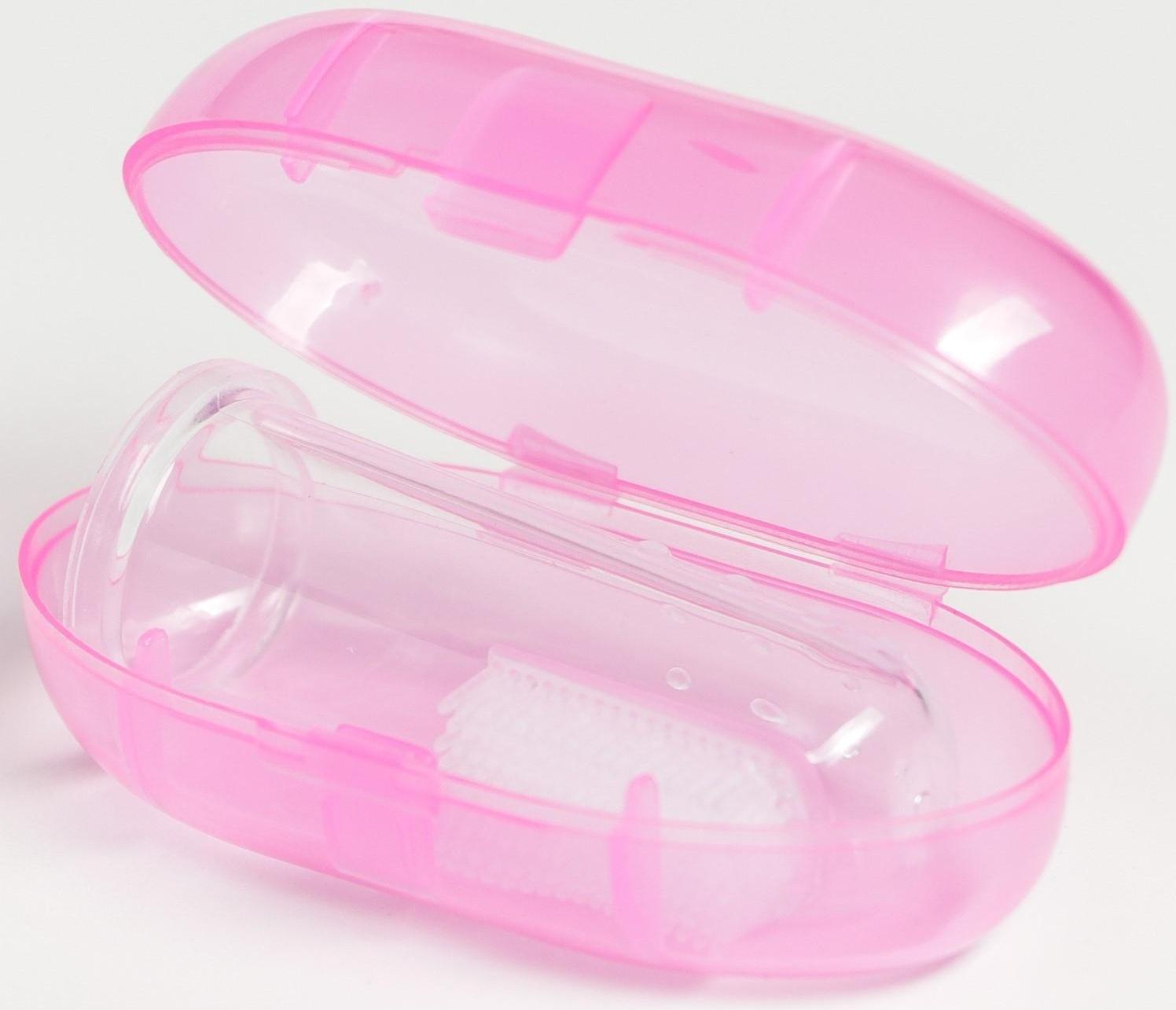 Детская зубная щетка, прорезыватель - массажер, силиконовая, в контейнере, на палец от 3 мес.