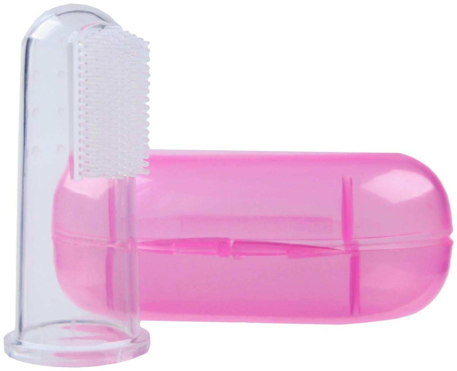 Детская зубная щетка, прорезыватель - массажер, силиконовая, в контейнере, на палец от 3 мес.