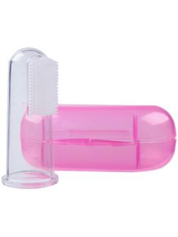 Детская зубная щетка, прорезыватель - массажер, силиконовая, в контейнере, на палец от 3 мес.