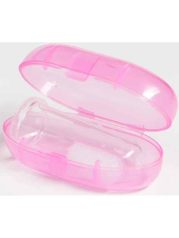 Детская зубная щетка, прорезыватель - массажер, силиконовая, в контейнере, на палец от 3 мес.