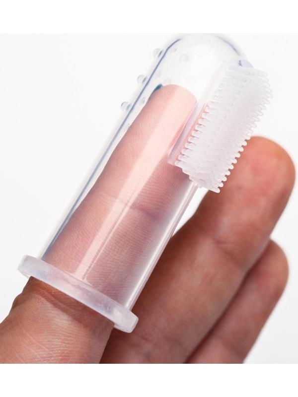 Детская зубная щетка, прорезыватель - массажер, силиконовая, в контейнере, на палец от 3 мес.