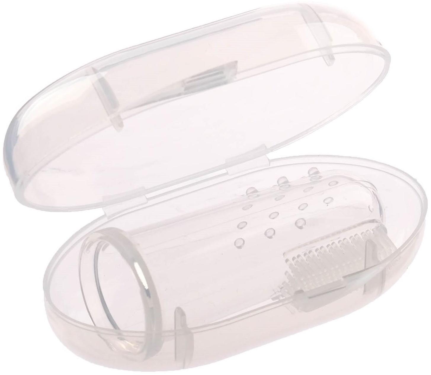 Детская зубная щетка, прорезыватель - массажер, силиконовая, в контейнере, на палец от 3 мес.