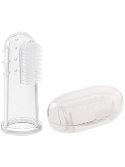 Детская зубная щетка, прорезыватель - массажер, силиконовая, в контейнере, на палец от 3 мес.