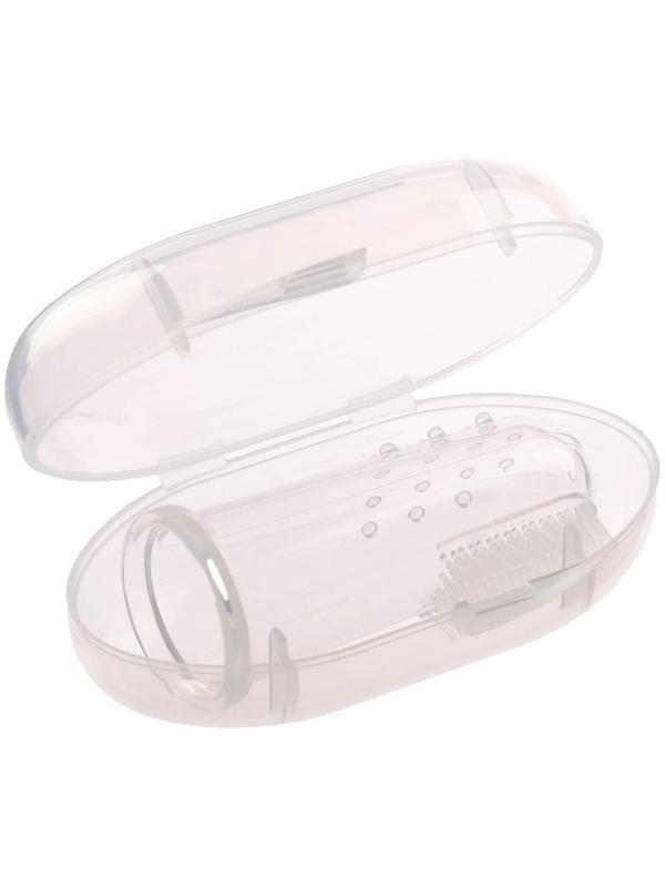 Детская зубная щетка, прорезыватель - массажер, силиконовая, в контейнере, на палец от 3 мес.