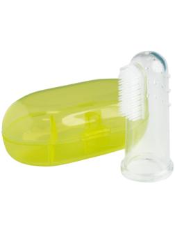 Детская зубная щетка, прорезыватель - массажер, силиконовая, в контейнере, на палец от 3 мес.