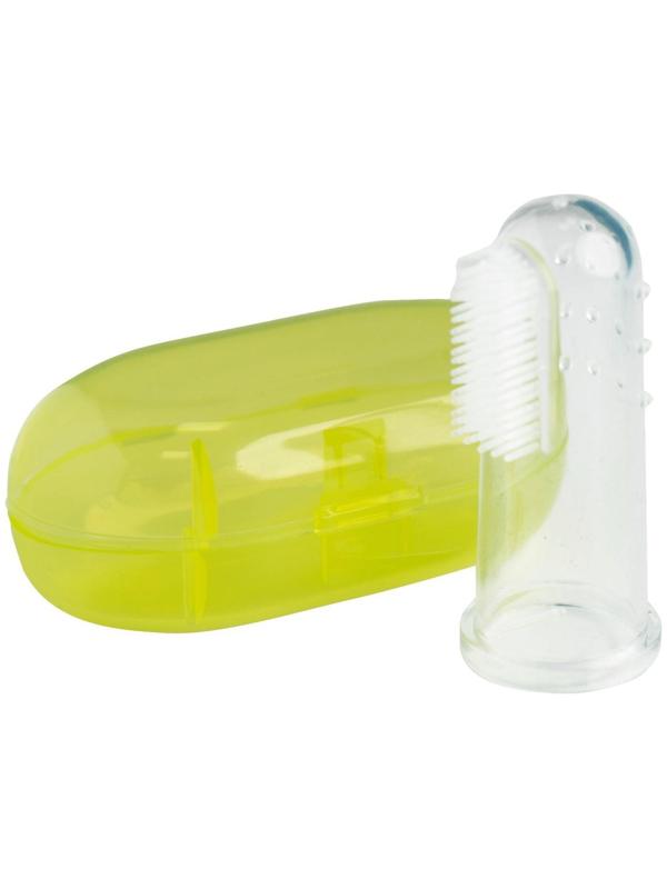 Детская зубная щетка, прорезыватель - массажер, силиконовая, в контейнере, на палец от 3 мес.