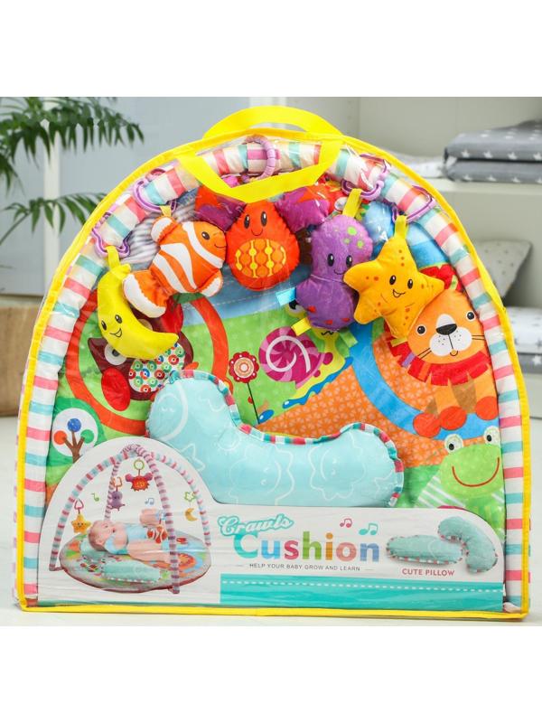 Развивающий коврик «Ежик на прогулке», с дугами и подушечкой