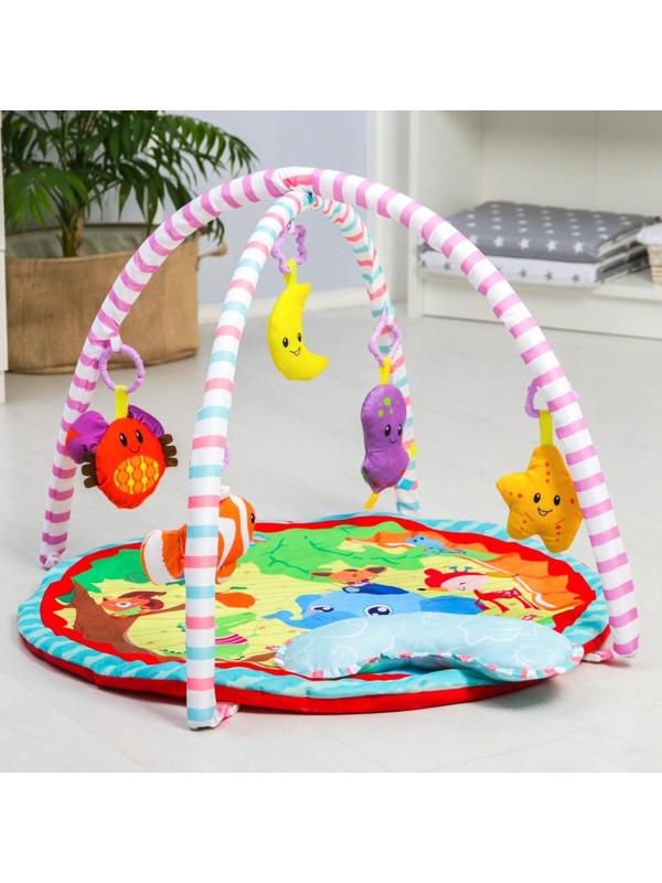 Развивающий коврик с дугами «Слоник и друзья», 5 игрушек, с подушечкой, р-р 68х68х0,5 см.