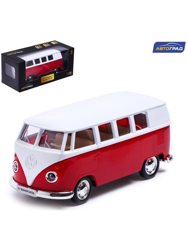 Машина металлическая VOLKSWAGEN TRANSPORTER T1, 1:32, открываются двери, инерция, цвет красный