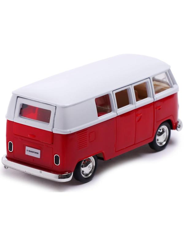 Машина металлическая VOLKSWAGEN TRANSPORTER T1, 1:32, открываются двери, инерция, цвет красный