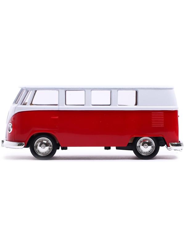 Машина металлическая VOLKSWAGEN TRANSPORTER T1, 1:32, открываются двери, инерция, цвет красный