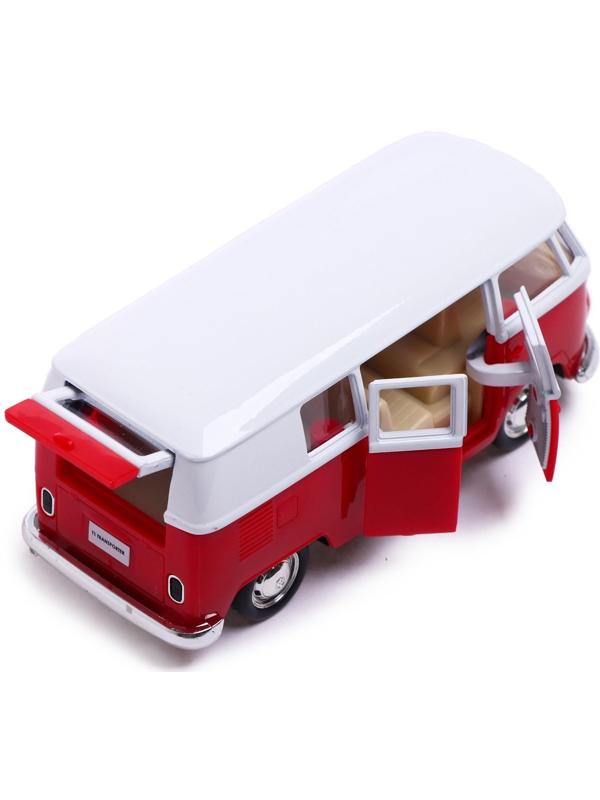 Машина металлическая VOLKSWAGEN TRANSPORTER T1, 1:32, открываются двери, инерция, цвет красный