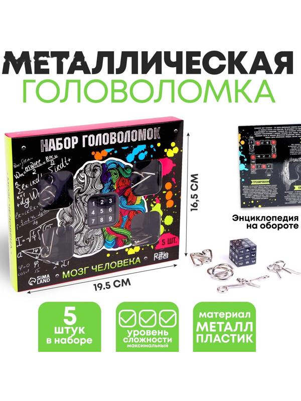Головоломка металлическая «Мозг человека» набор 5 шт.