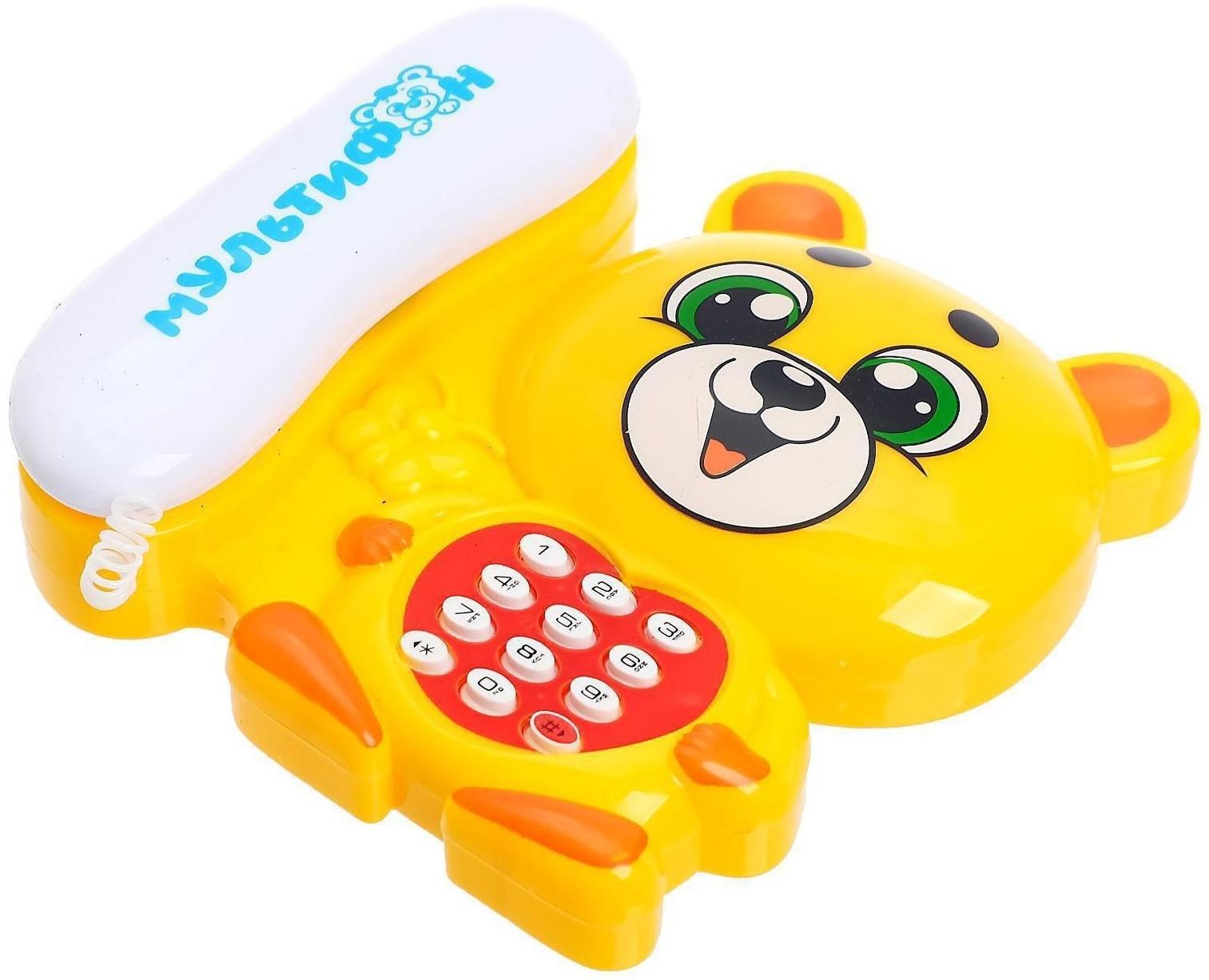 Музыкальный телефон «Мультифон: Весёлый мишутка», русская озвучка, работает от батареек, цвет жёлтый