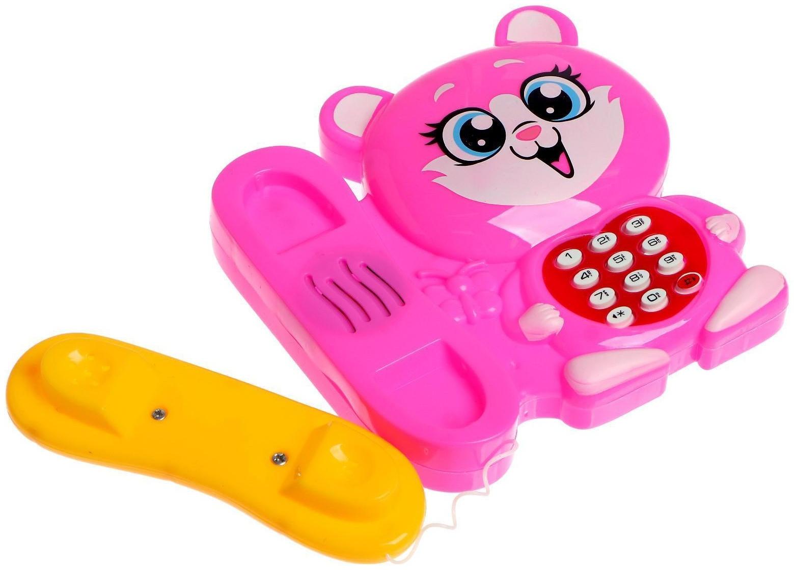 Музыкальный телефончик «Котёнок», русская озвучка, работает от батареек, цвет розовый
