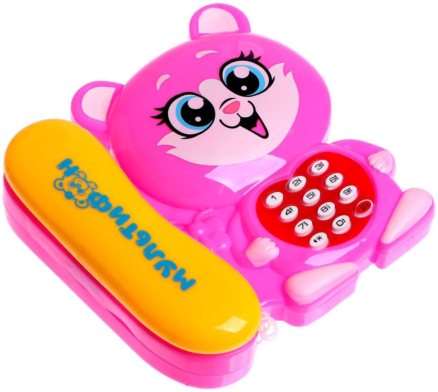 Музыкальный телефончик «Котёнок», русская озвучка, работает от батареек, цвет розовый