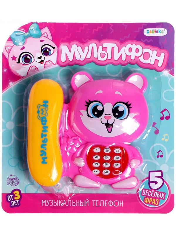 Музыкальный телефончик «Котёнок», русская озвучка, работает от батареек, цвет розовый