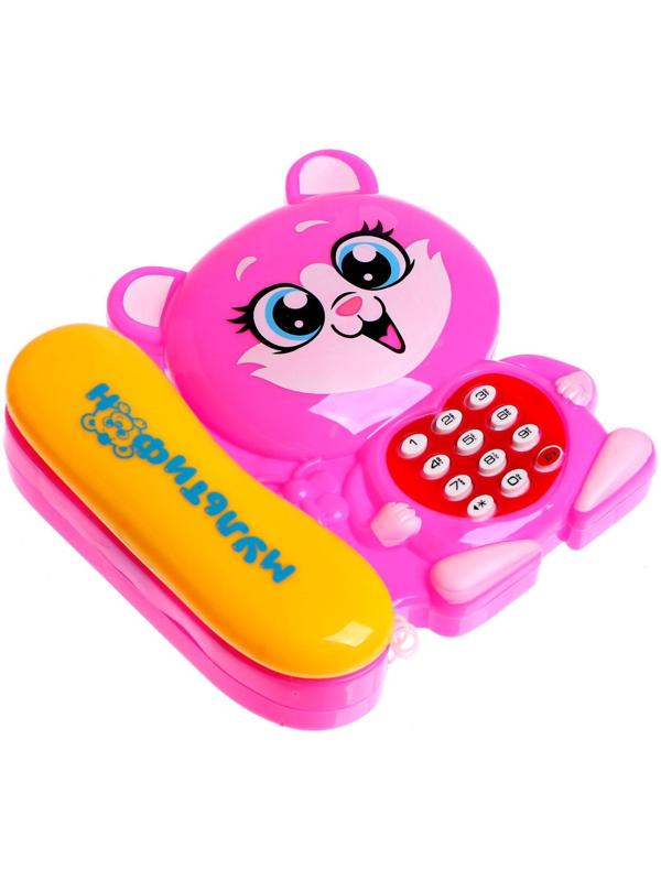 Музыкальный телефончик «Котёнок», русская озвучка, работает от батареек, цвет розовый