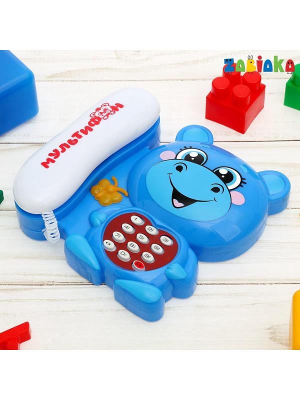 Музыкальный телефон «Мультифон: Бегемотик», русская озвучка, работает от батареек, цвет голубой