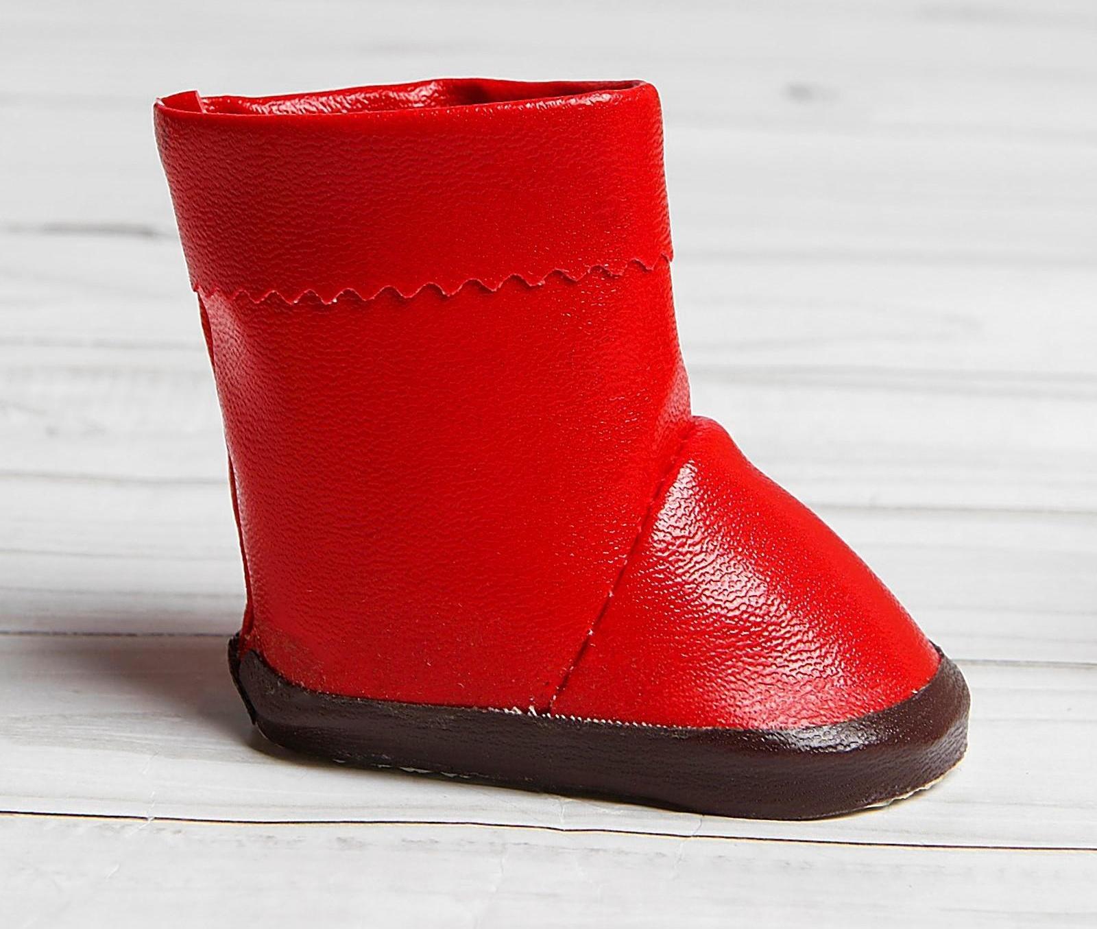 Сапоги с отворотами для куклы, длина подошвы: 7,5 см, цвет красный