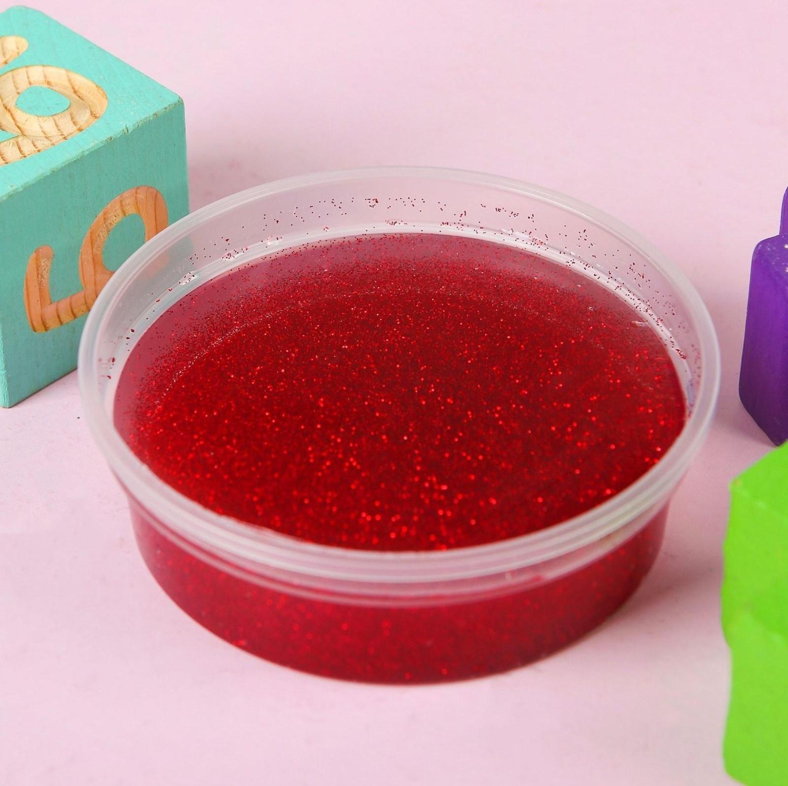 Слайм «Стекло»с эффектом мерцания драгоценных камней — рубин (красный) 100 г