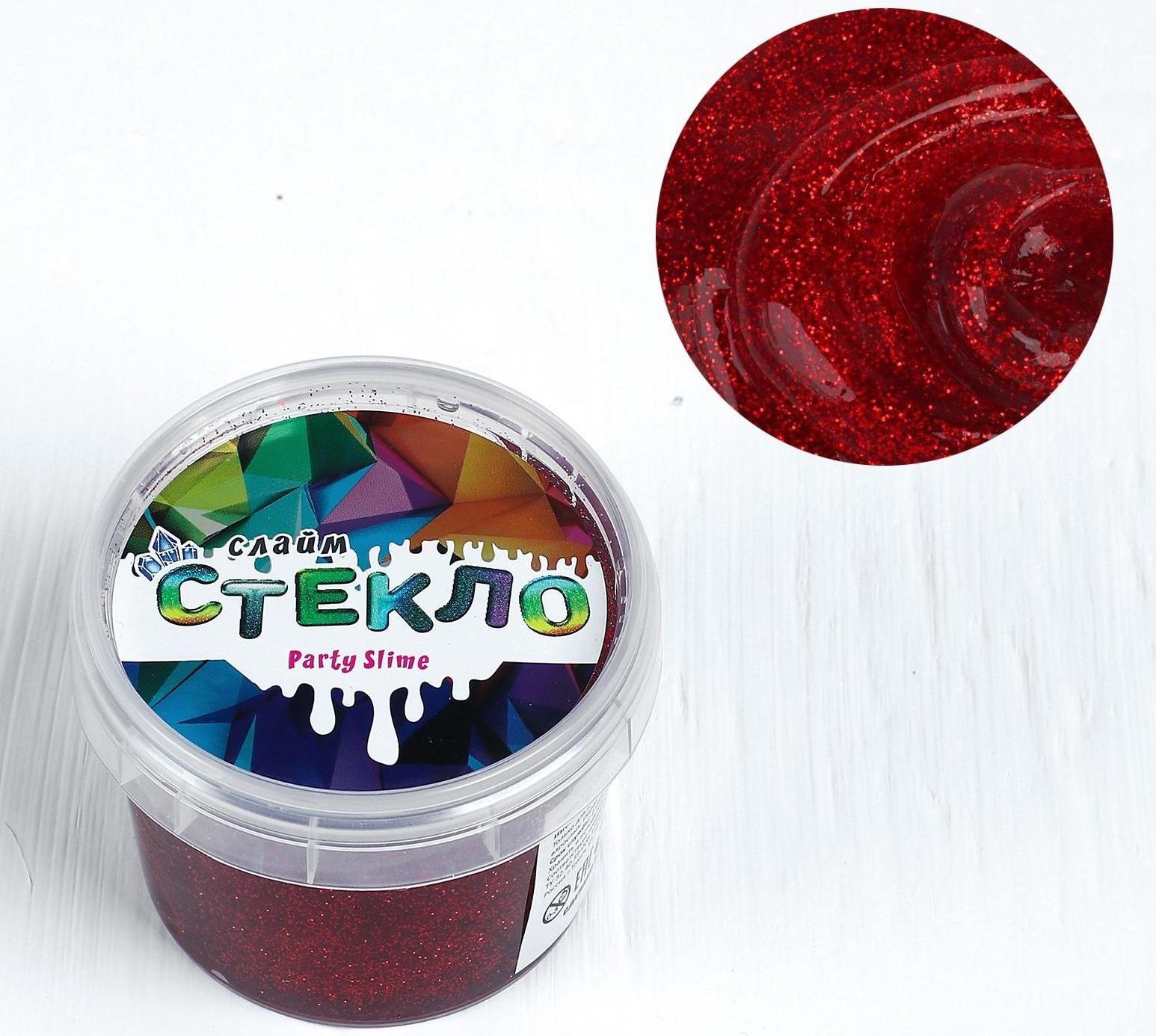 Слайм «Стекло»с эффектом мерцания драгоценных камней — рубин (красный) 100 г