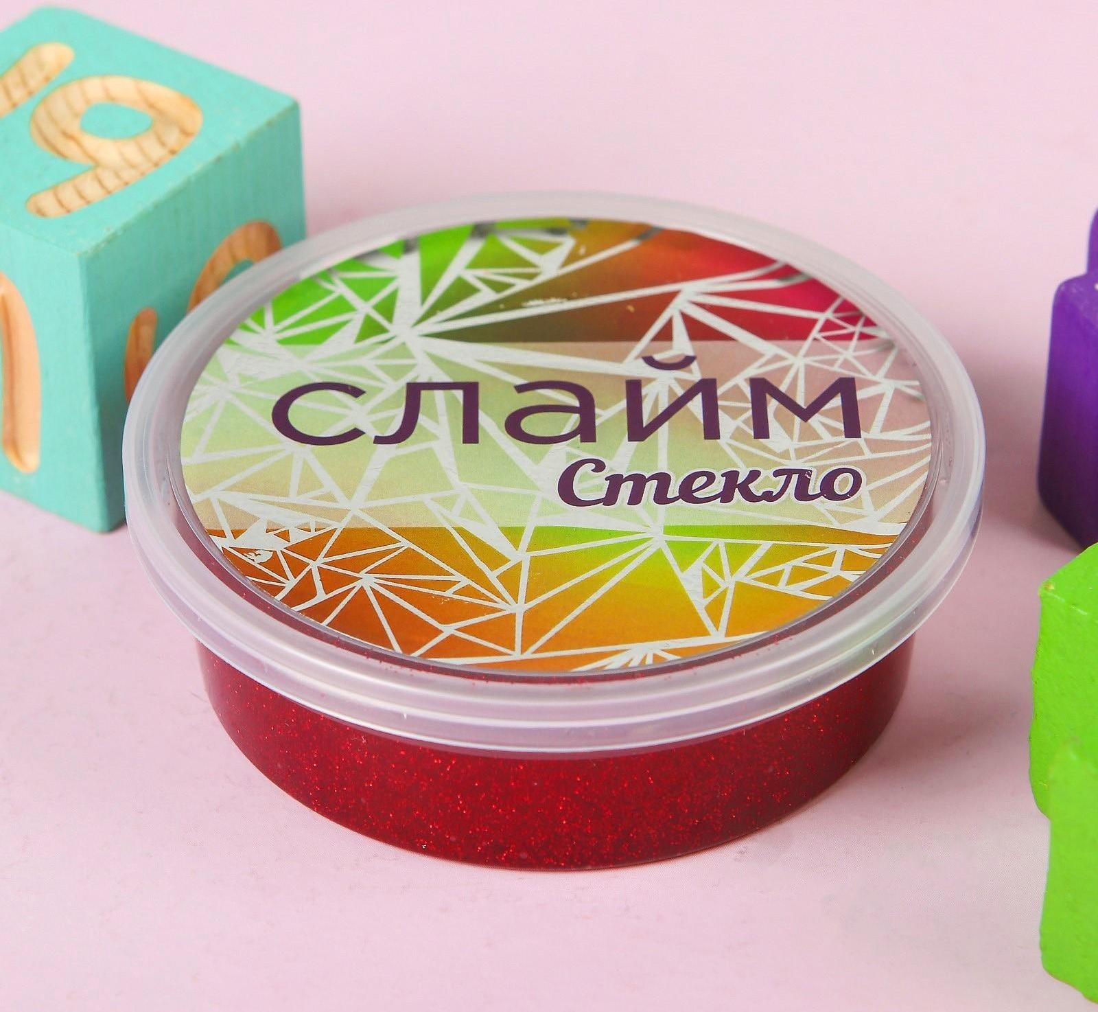 Слайм «Стекло»с эффектом мерцания драгоценных камней — рубин (красный) 100 г