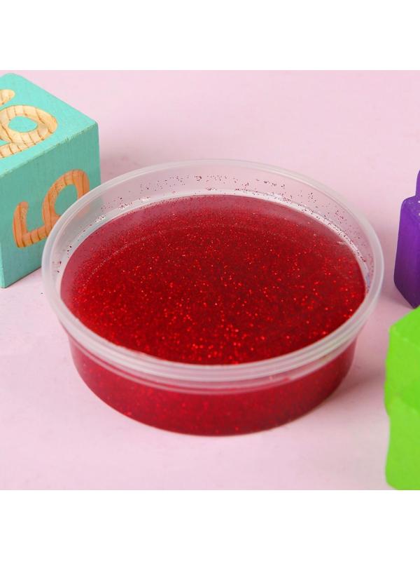 Слайм «Стекло»с эффектом мерцания драгоценных камней — рубин (красный) 100 г