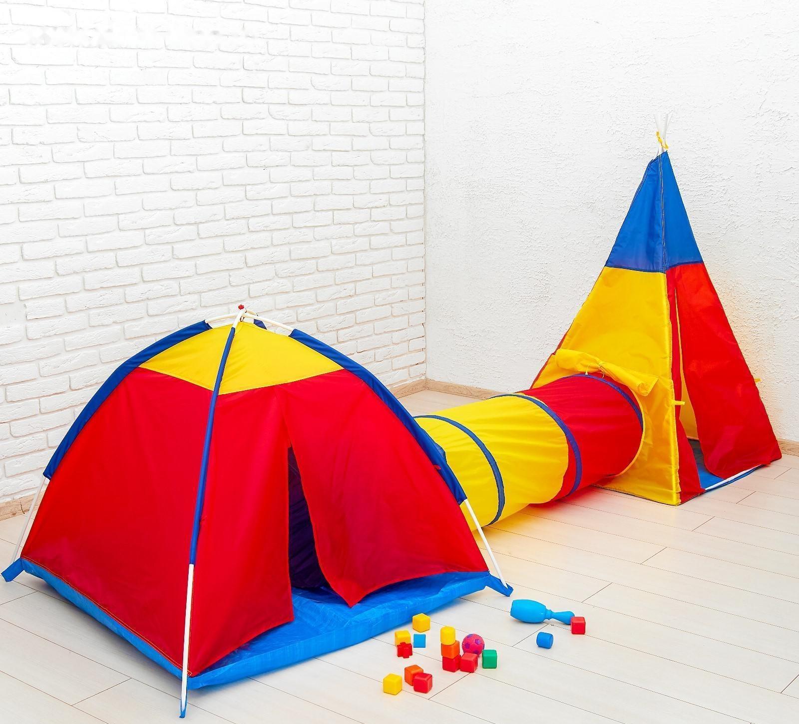 Игровой комплекс «Две палатки с туннелем», палатки: 96 × 116; 137 × 90 см, туннель: 144 × 48 см